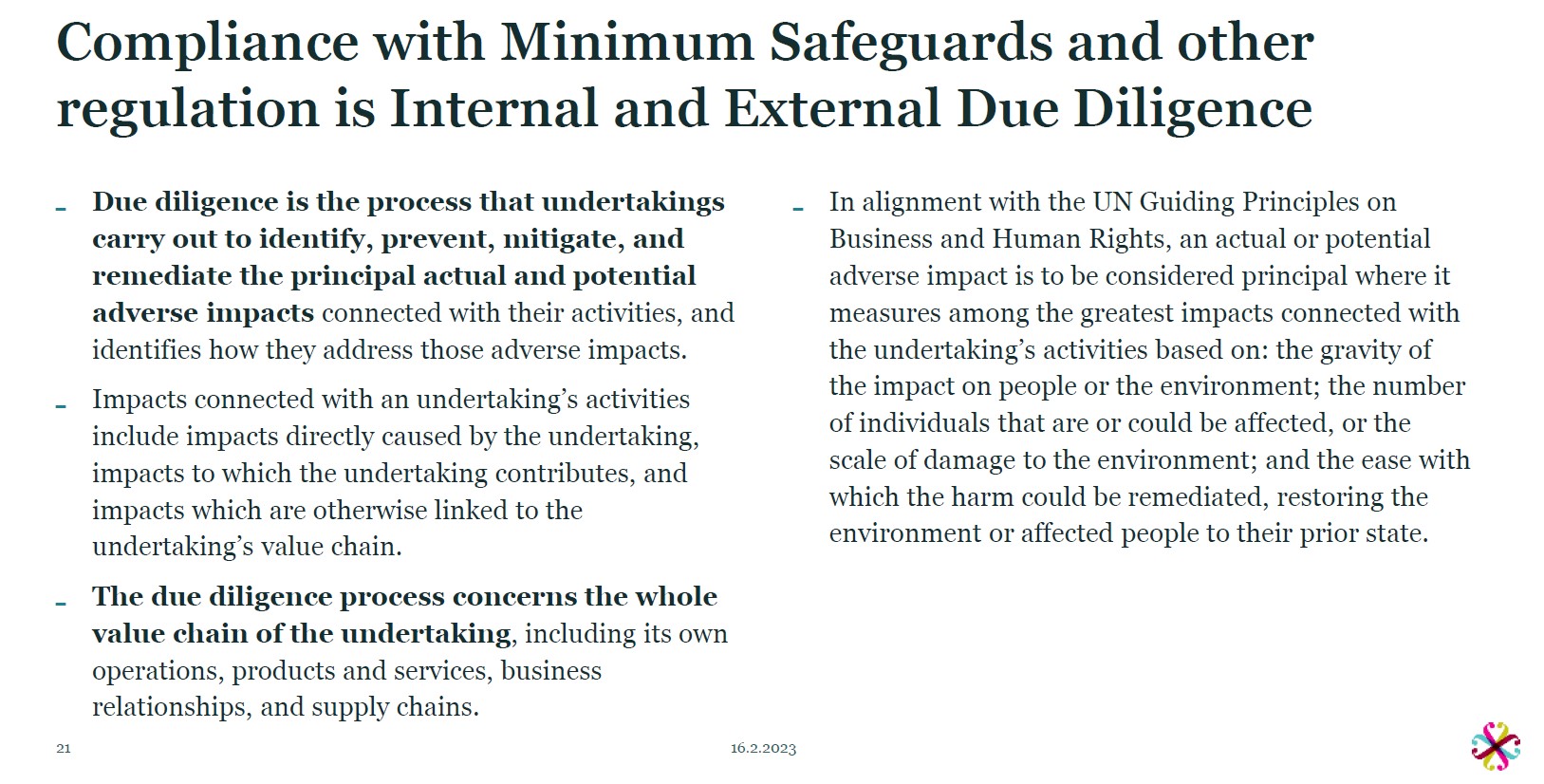 Compliance with Minimum Safeguards and other regulation is Internal and External Due Diligence